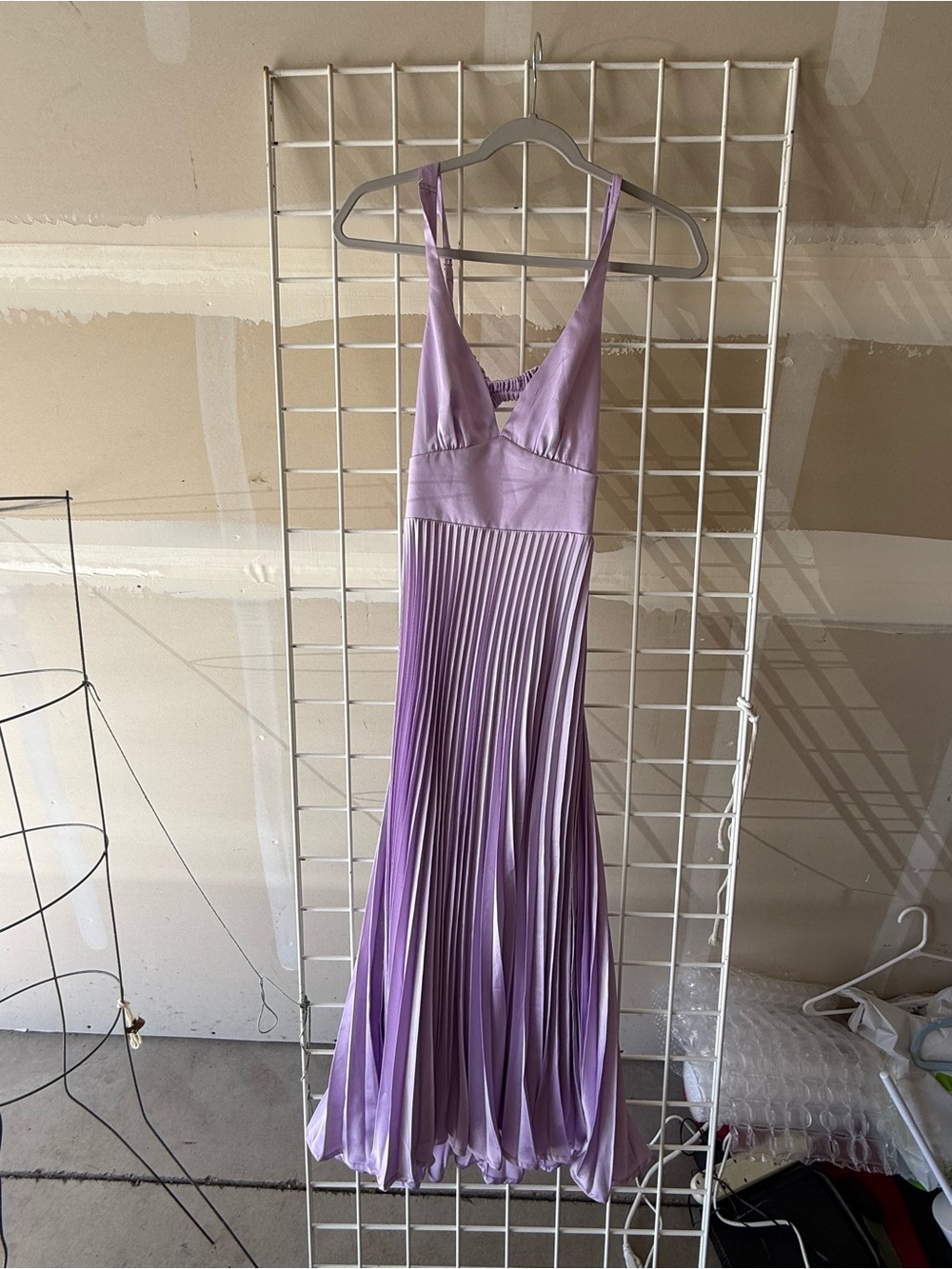 Lilac Pleated Satin Maxi Dress